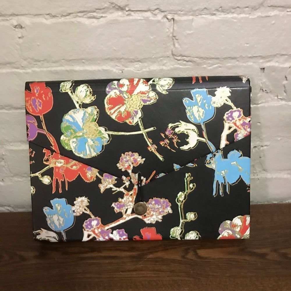 Cynthia Rowley Black and Gold Floral Accordion File Folder